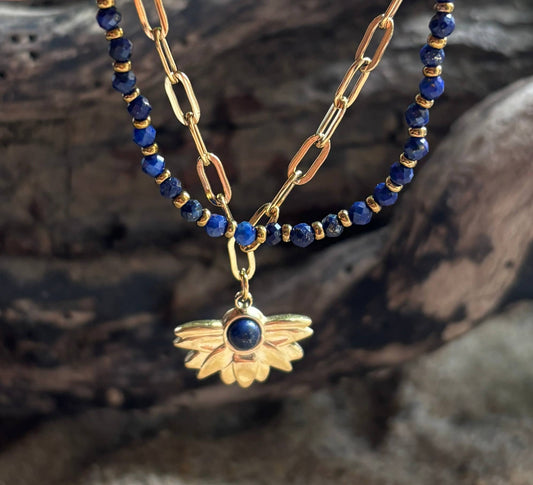 18ct Gold Plated Lapis Lazuli Double Chain Bracelet