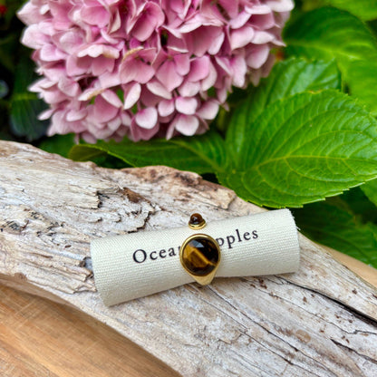 18ct Gold Plated Tiger's Eye Open Top Ring