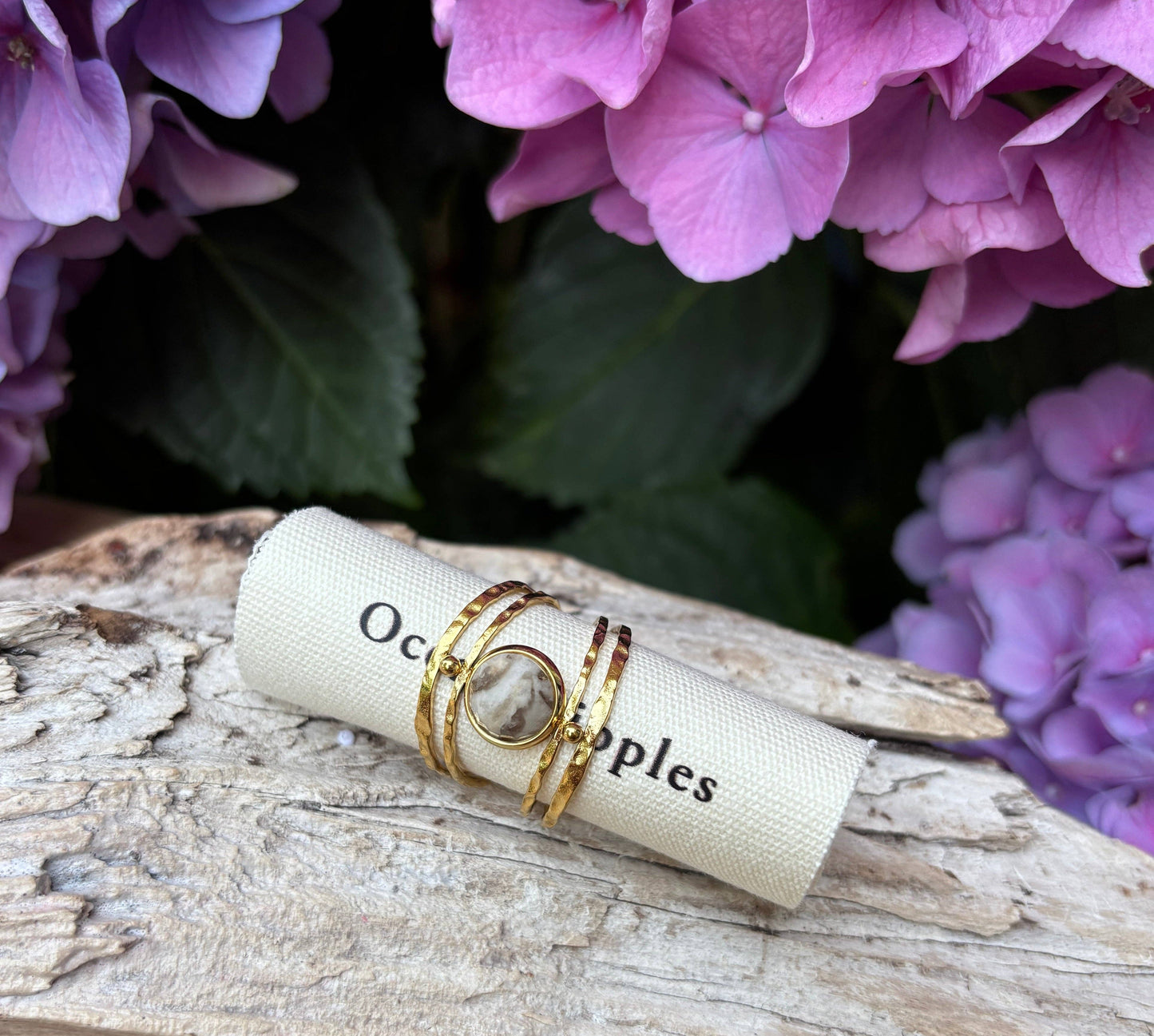 18ct Gold Plated Labradorite Double Band Ring