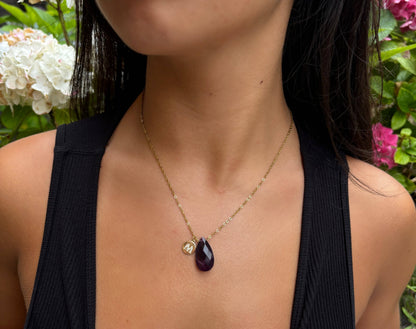 Personalised 18ct Gold Plated Black Obsidian Drop Necklace