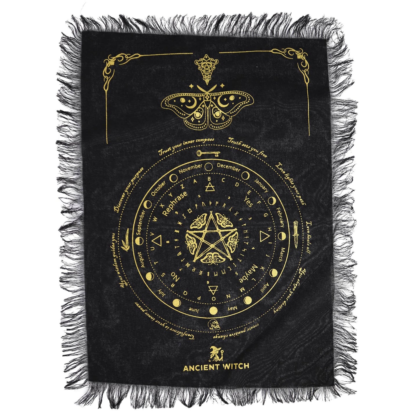 Ancient Witch Pendulum Divination Cloth: All Seeing Eye - Divination Cloth - Natural & Black