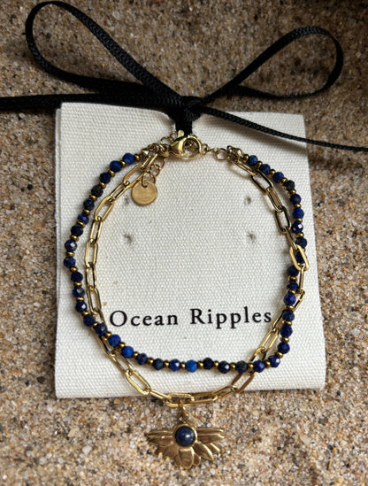 18ct Gold Plated Lapis Lazuli Double Chain Bracelet