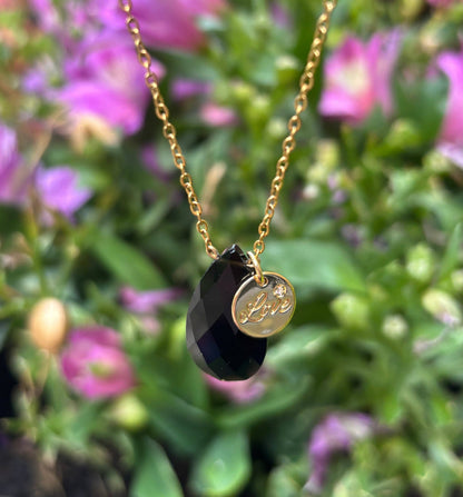 Personalised 18ct Gold Plated Black Obsidian Drop Necklace