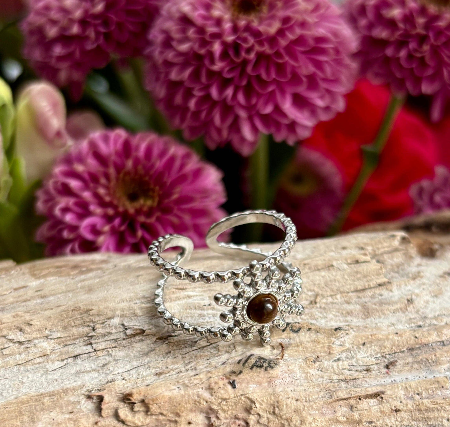 Silver Tiger's Eye Star Ring