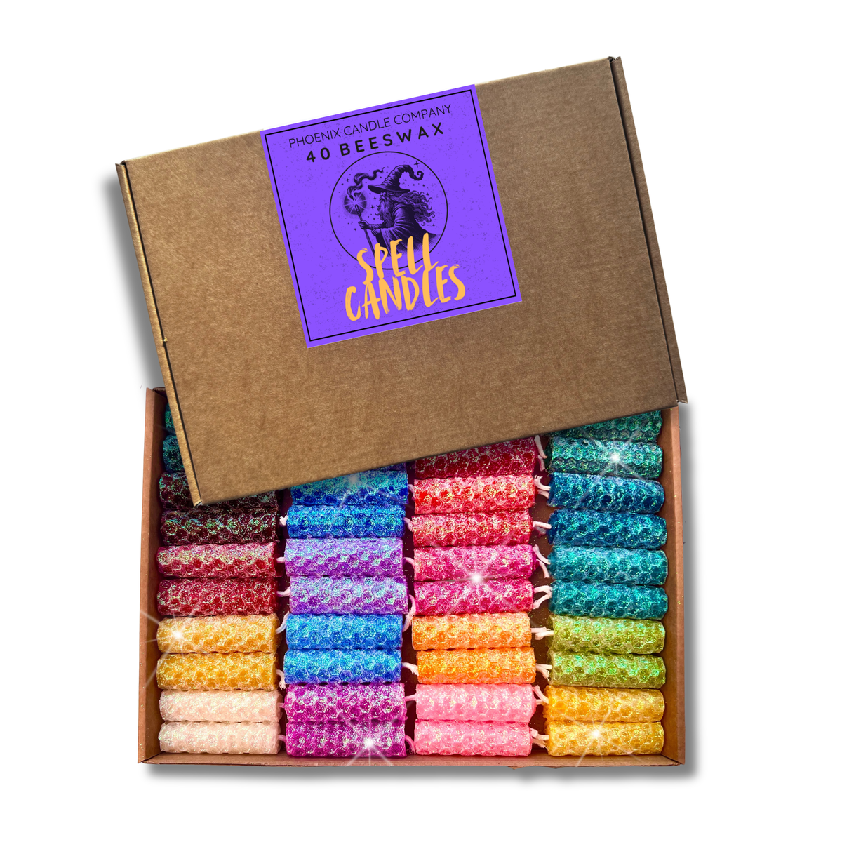 40 Mini Glitter Beeswax Spell Candles