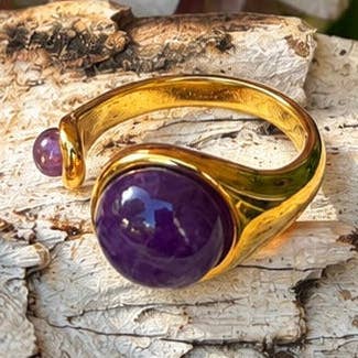 18ct Gold Plated Amethyst Open Top Ring