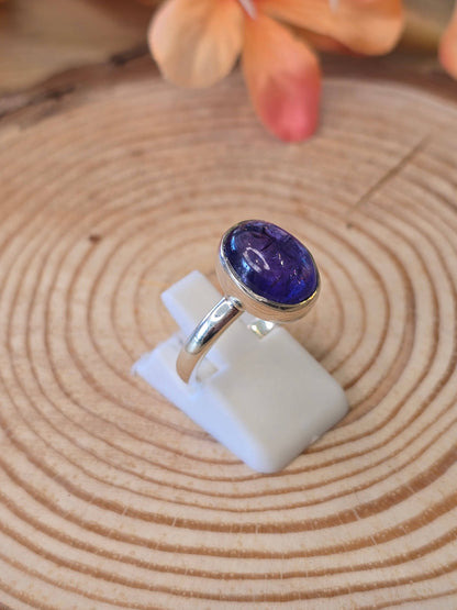 Tanzanite Round Sterling Silver Ring - 4.3g - UK P  US 8