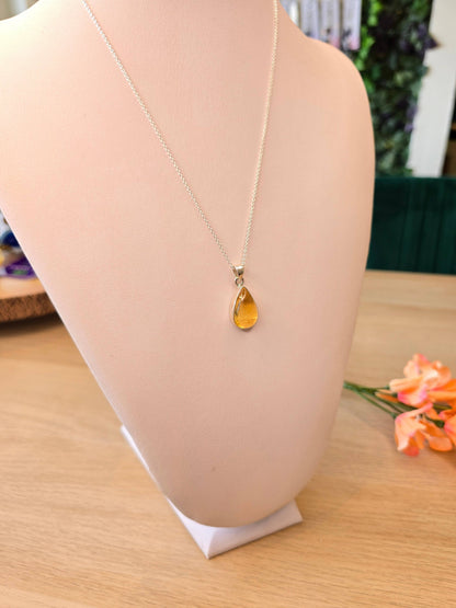 Citrine Sterling Silver Pendant & Chain - 3.8g