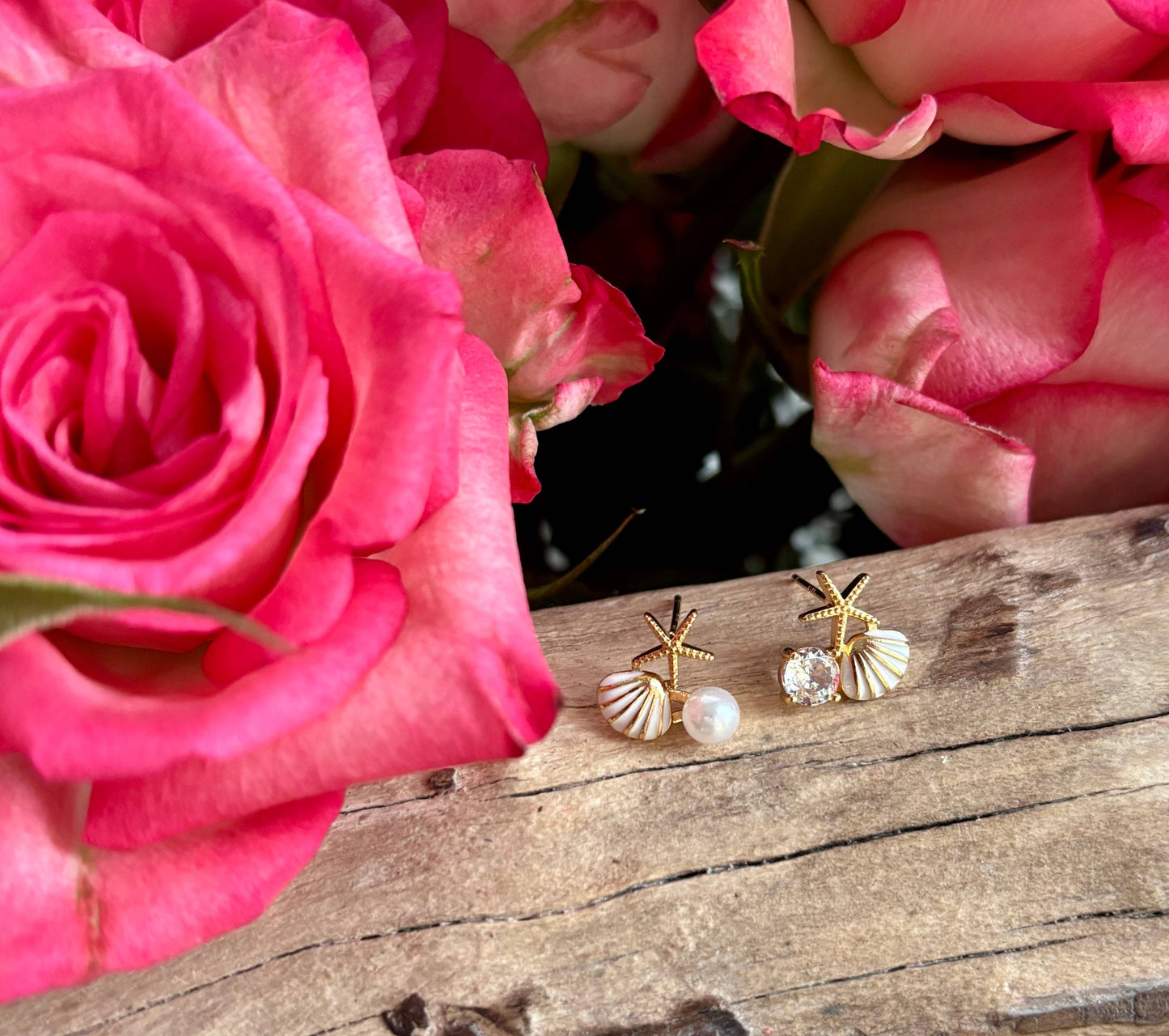14ct Gold Plated Mismatch Starfish Shell Earrings