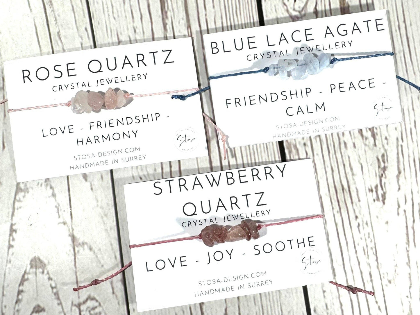 Crystal Mini Beaded Bracelets: Chip / Rose Quartz