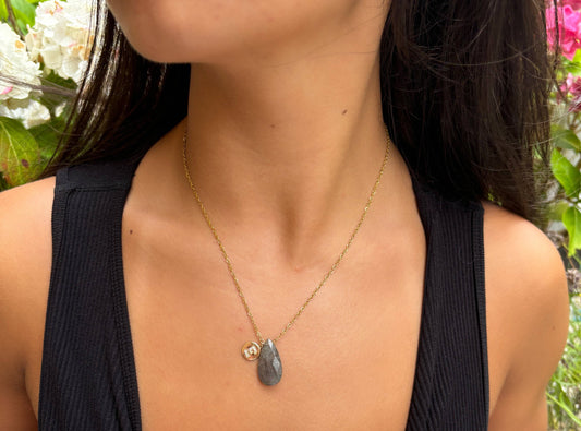 Personalised 18ct Gold Plated Labradorite Drop Necklace