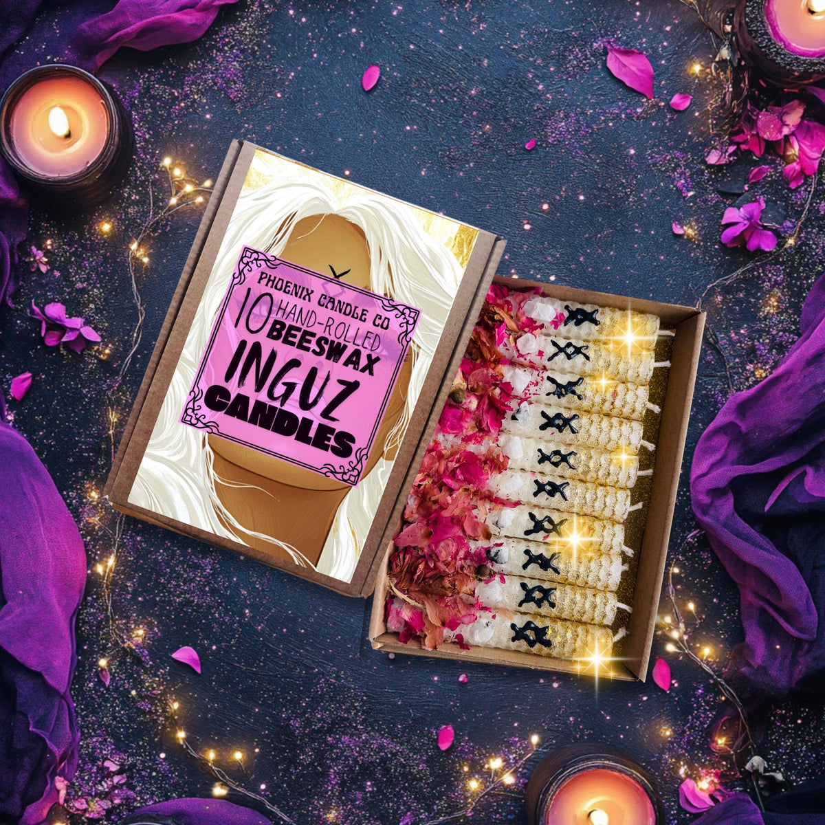 Luxury Beeswax Rune Candles with Rose, Moonstone & Glitter