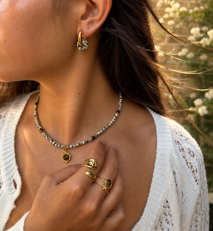 18ct Gold Plated Dalmatian Jasper Doughnut Earrings