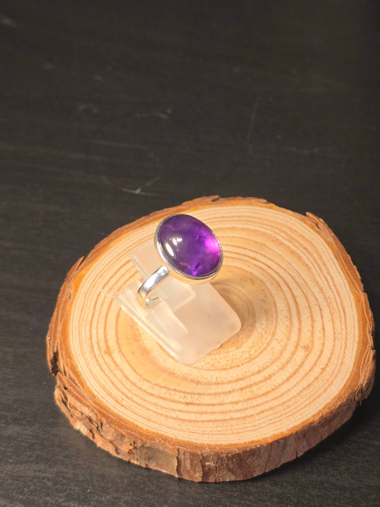Amethyst Sterling Silver Adjustable Ring -4.8g
