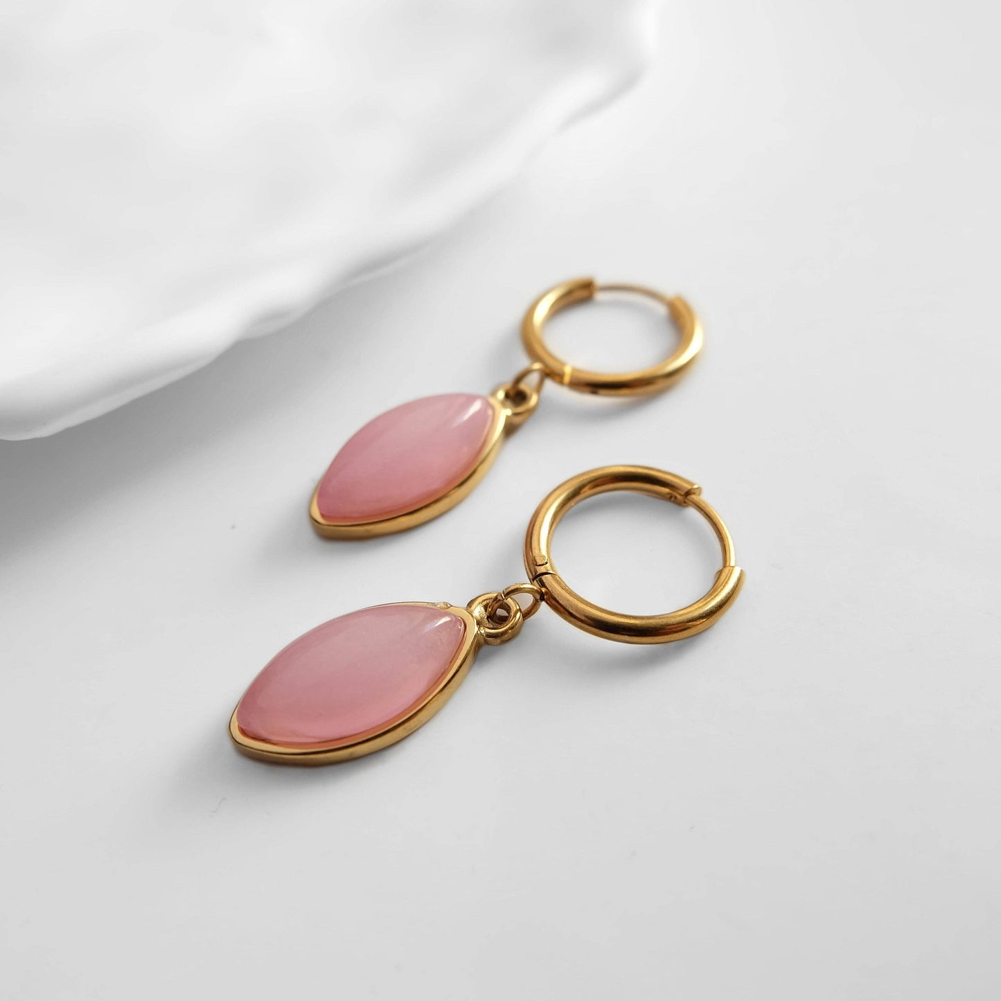 Gemstone Dangle Hoop Earrings: Rose Quartz