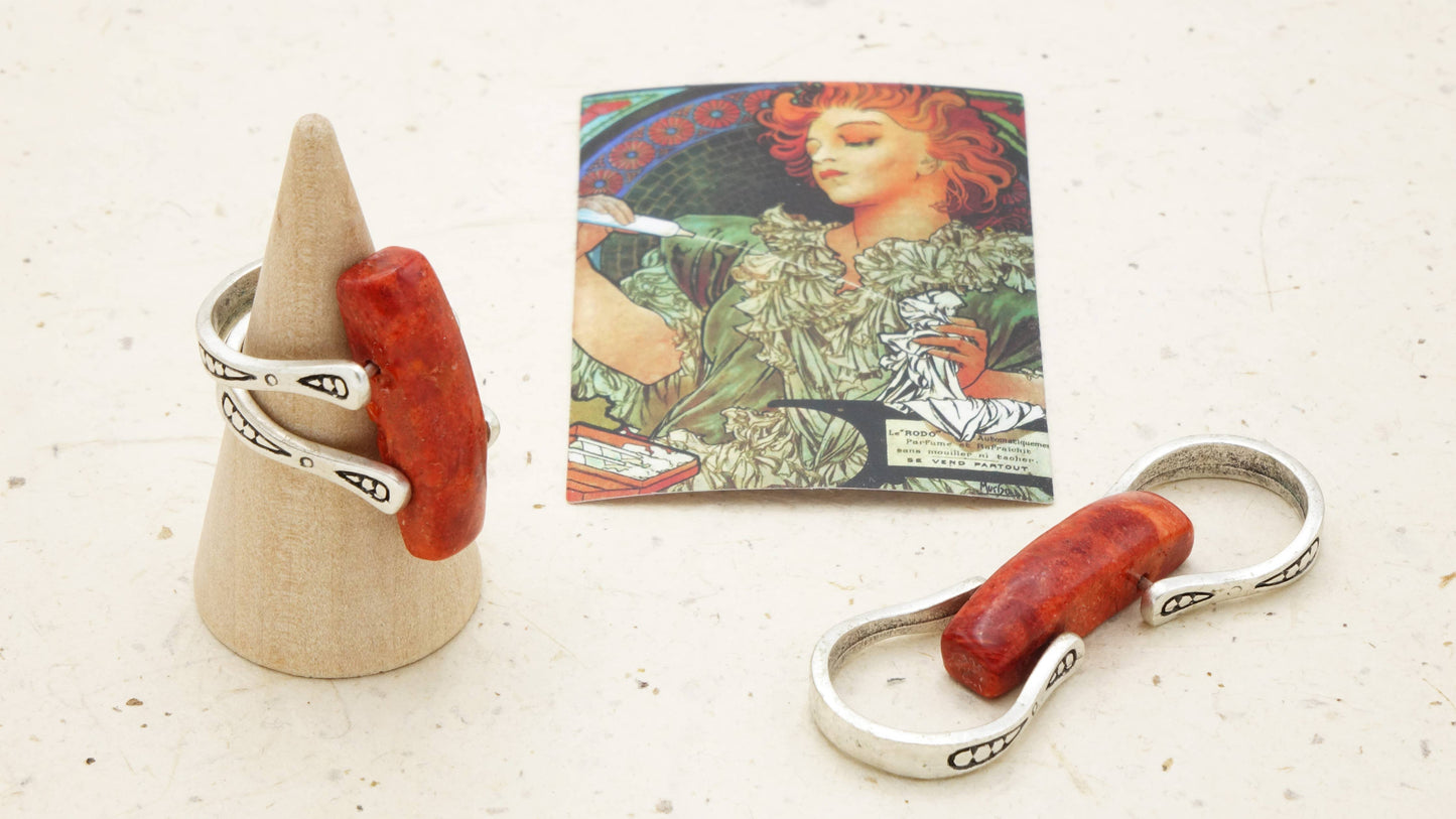 Coral Stone Ring  – (Assorted Gold & Silver Bands): Gold