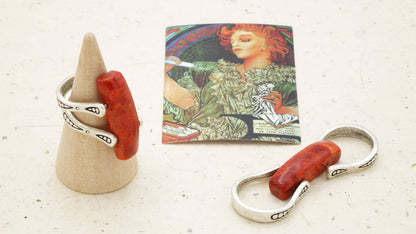 Coral Stone Ring  – (Assorted Gold & Silver Bands): Silver