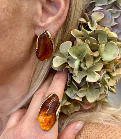 18ct Gold Plated Statement Resin Earrings: Amber