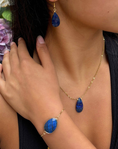 Personalised 18ct Gold Plated Lapis Lazuli Drop Necklace