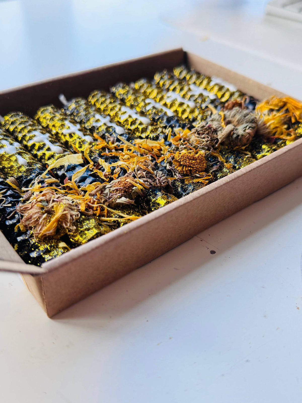Luxury Beeswax Rune Candles with Marigold & Gold Glitter/