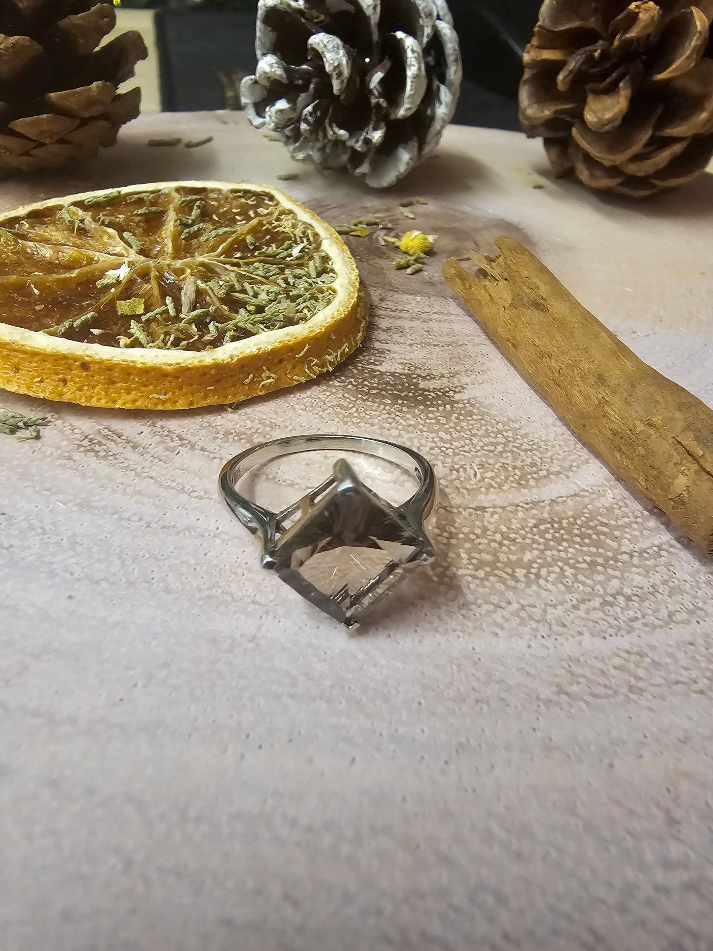 Smokey Quartz Sterling Silver Ring  - Diamond Shape - 2.99g