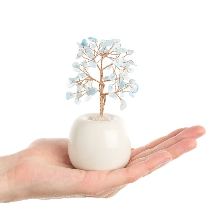 Aquamarine Gemstone Tree in Flowerpot, 120mm