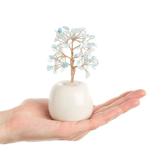 Aquamarine Gemstone Tree in Flowerpot, 120mm