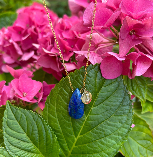 Personalised 18ct Gold Plated Lapis Lazuli Drop Necklace