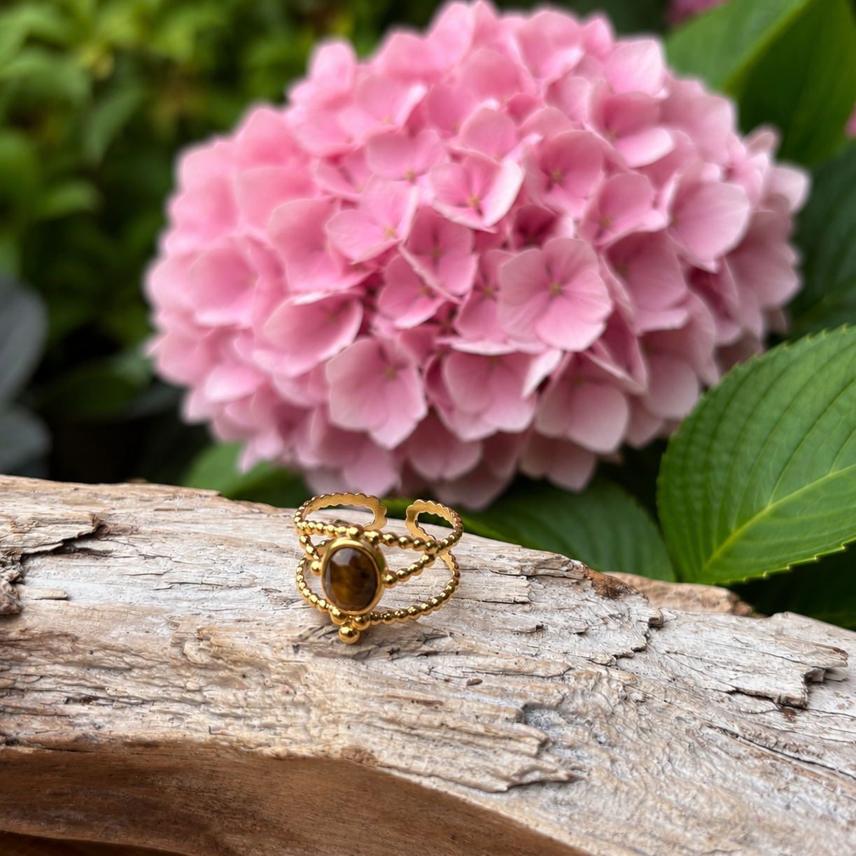 18ct Gold Plated Natural Stone Orbit Ring - Available in Two Options: African Turquoise