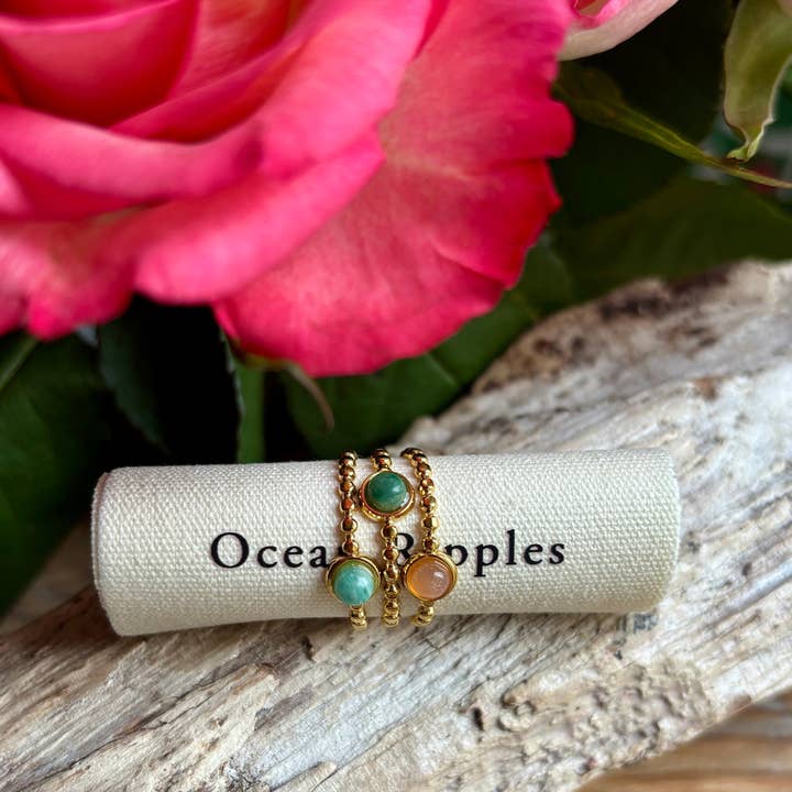18ct Gold Plated Natural Stone Tripple Band Ring