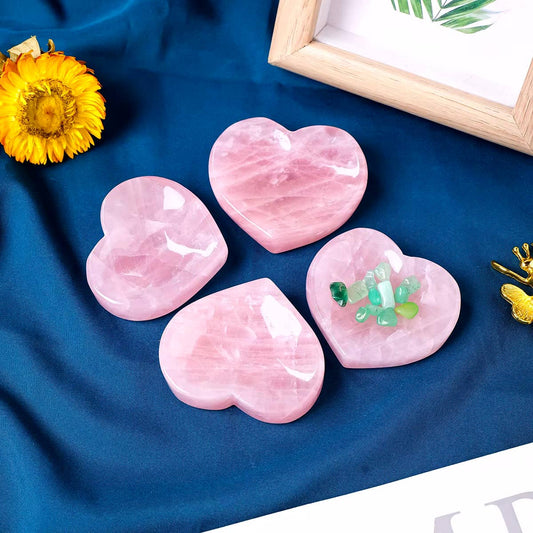 Rose Quartz Carving Crystal Heart Plate