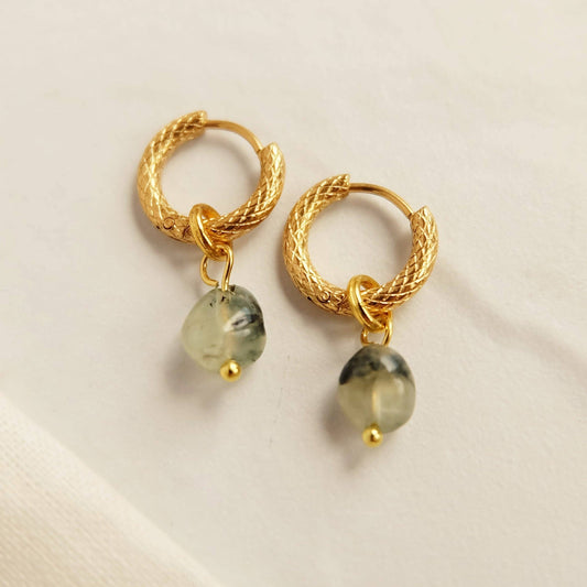 Prehnite Gemstone Hoop Earrings