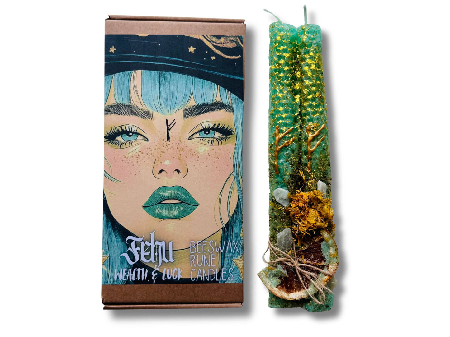 Luxury Beeswax Rune Candles with Herbs & Gold Glitter