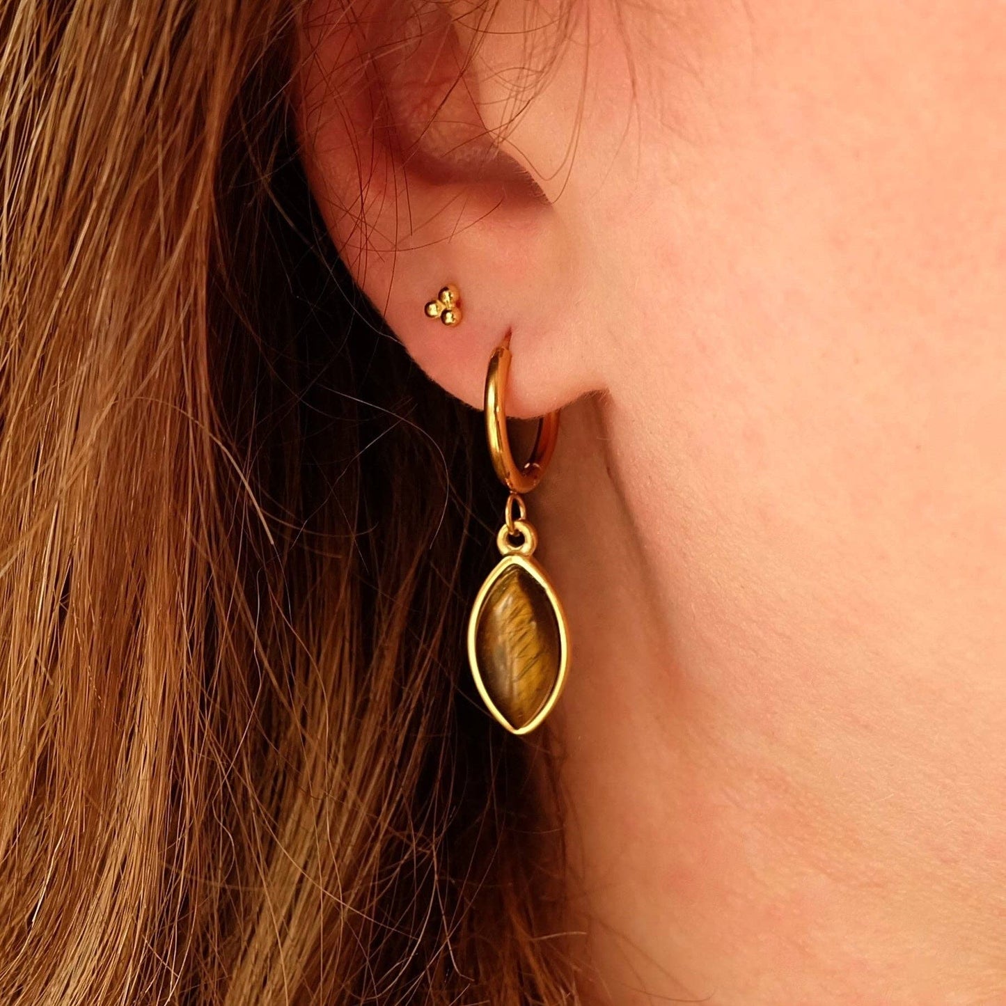 Gemstone Dangle Hoop Earrings: Rose Quartz