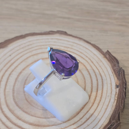 Faceted Amethyst Sterling Silver Ring - 2.7g - Size P
