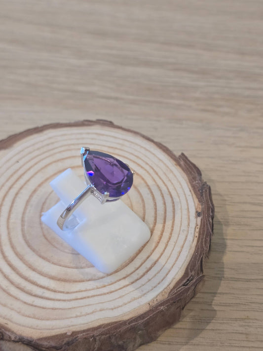 Faceted Amethyst Sterling Silver Ring - 2.7g - Size P
