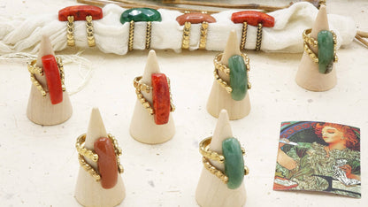 Coral Stone Ring  – (Assorted Gold & Silver Bands): Silver