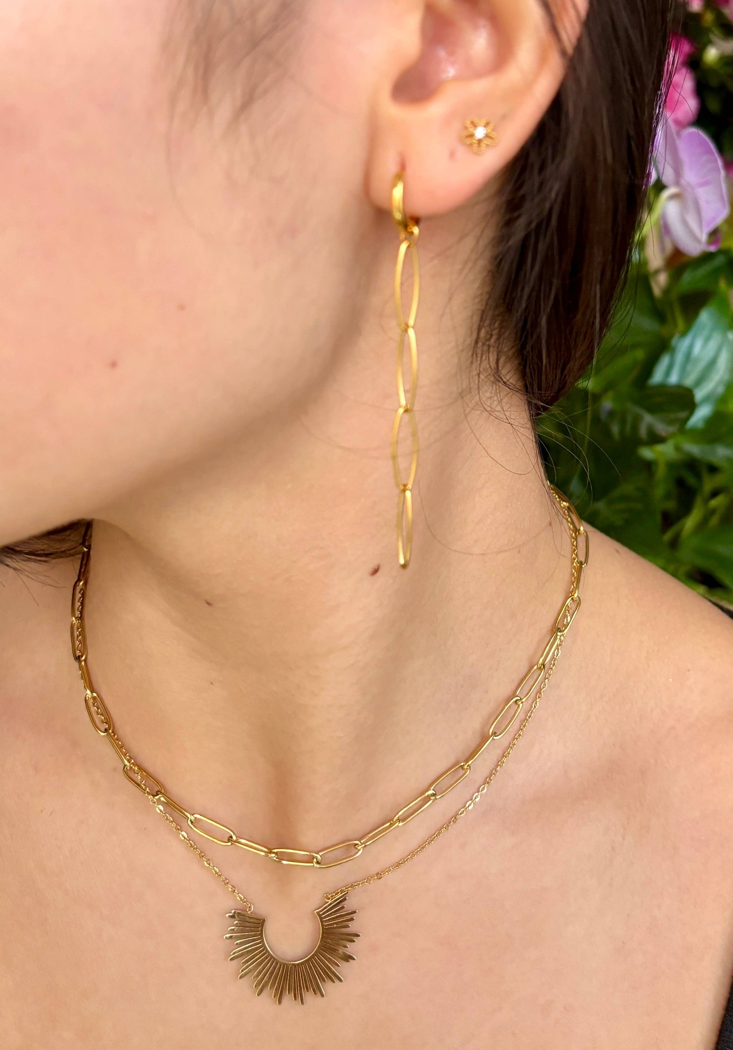 18ct Gold Plated Sun Pendant Double Chain Necklace    