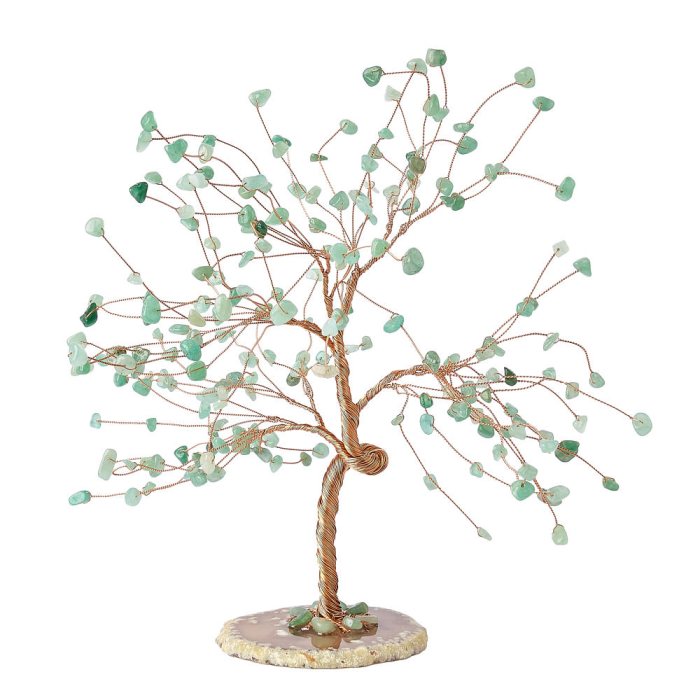 Green Aventurine Willow Tree with Agate Slice Base