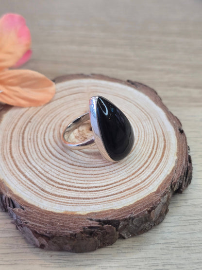 Silver Sheen Obsidian Sterling Silver Ring - 5.9g - UK N