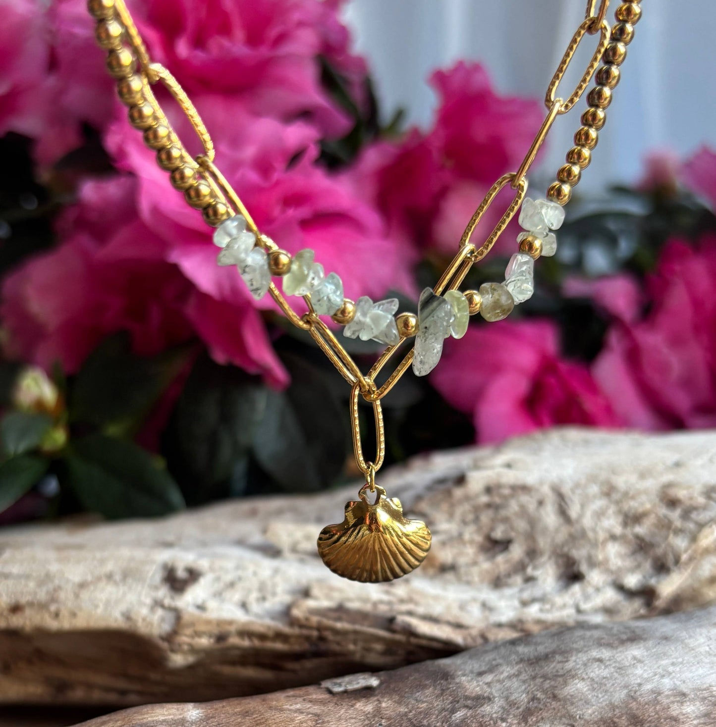 18ct Gold Plated Green Aventurine Shell Bracelet 