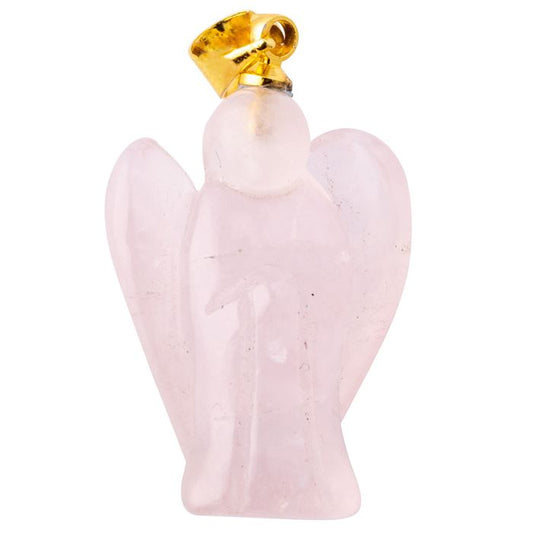 Rose Quartz Angel Pendant, Gold Plated Bail 20mm