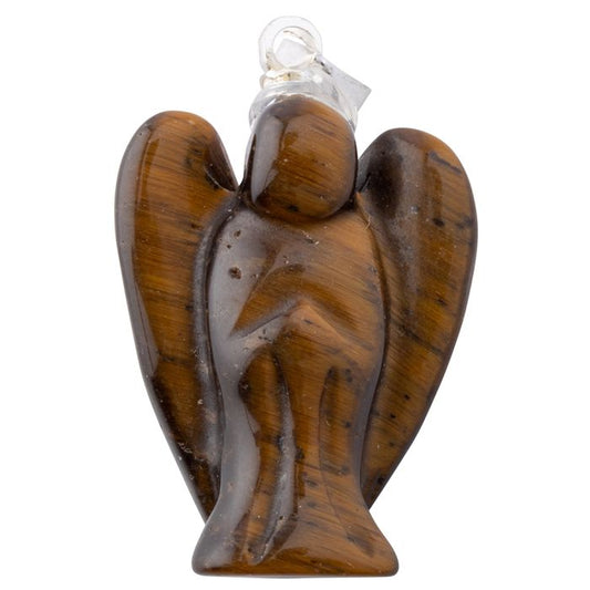 Tiger Eye Angel Pendant, Gold Plated Bail 20mm