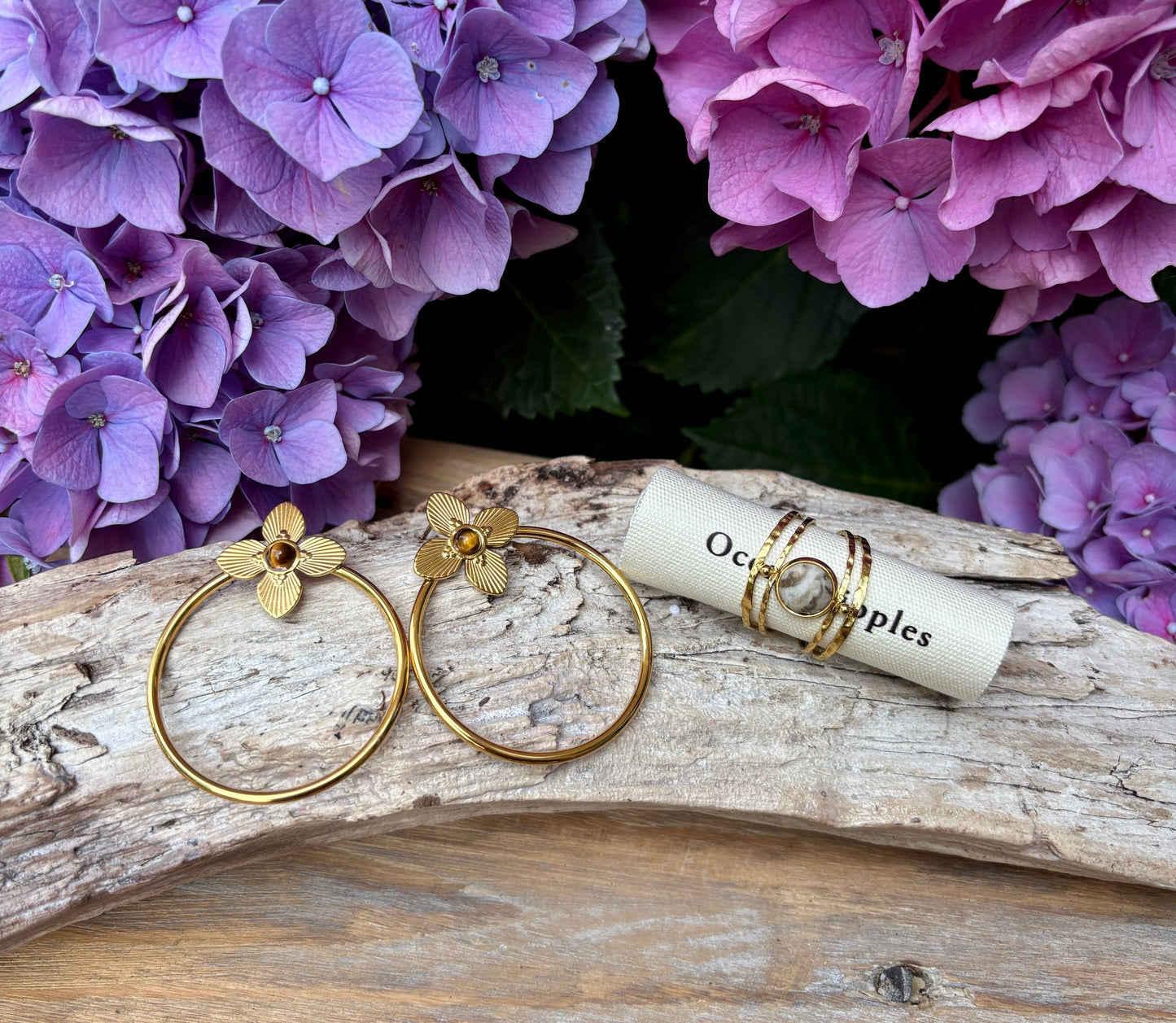 18ct Gold Plated Labradorite Double Band Ring