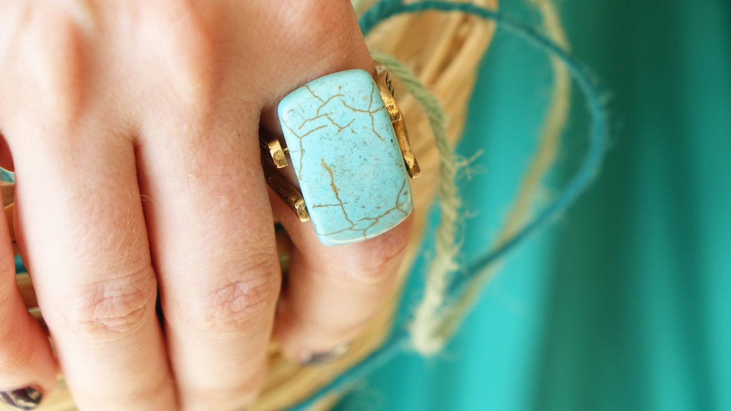 Turquoise Statement Ring – (Assorted Gold & Silver Bands): Silver