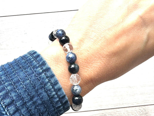 Tigers Eye and Clear Quartz Diffuser Bracelet: 6.5 Inch Medium