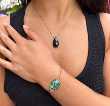 Personalised 18ct Gold Plated Black Obsidian Drop Necklace