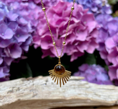 18ct Gold Plated Tiger's Eye Feather Pendant Necklace