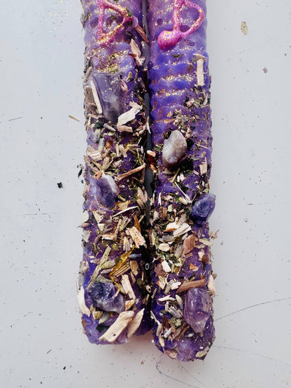 Luxury Lilac Beeswax Rune Candles with Lavender & Amethyst