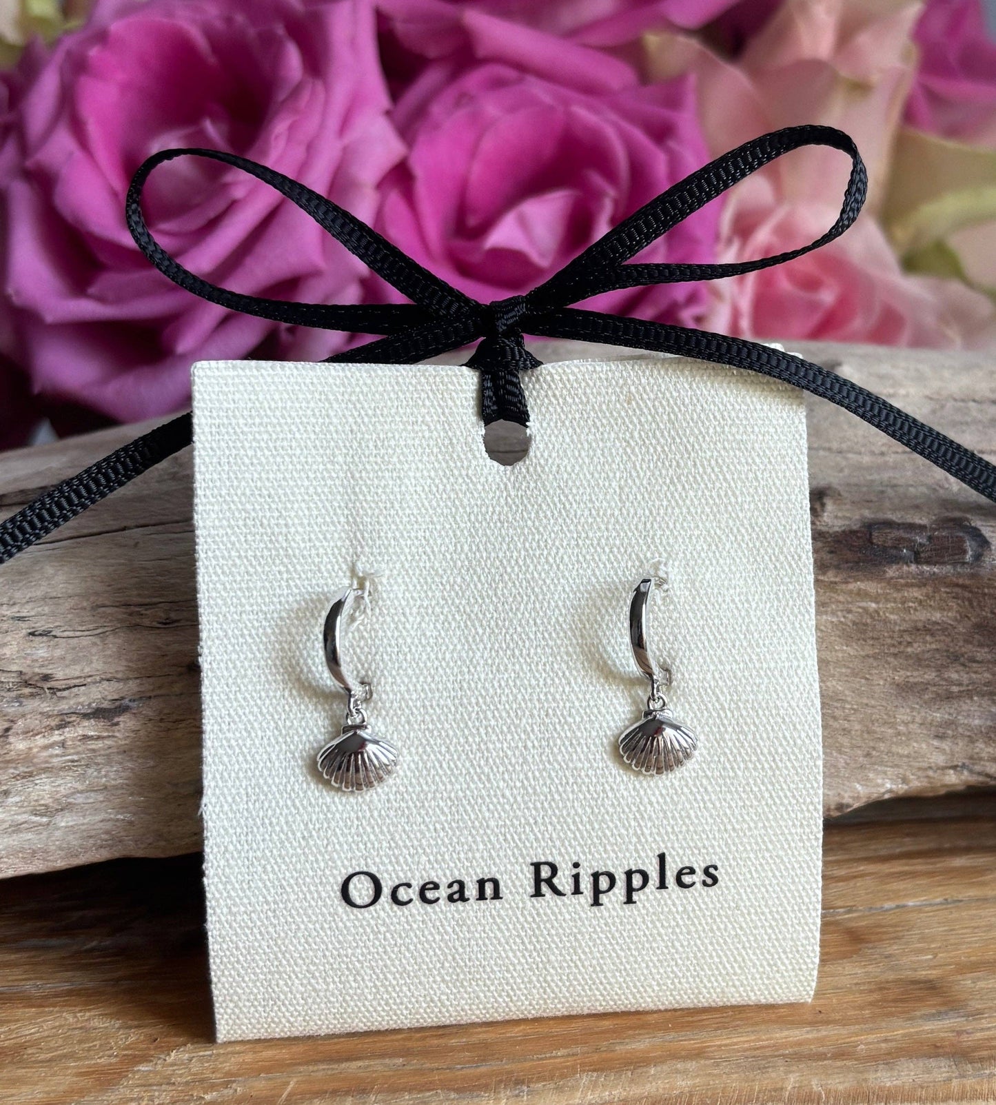 925 Sterling Silver Shell Huggie Earrings  